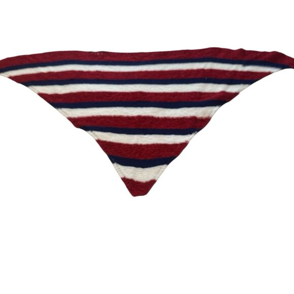 Handmade Crochet Afghan Triangle Throw Shawl Blanket Patriotic Red White Blue - Picture 1 of 5